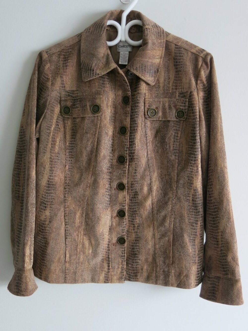 Chico's Fully Lined Button Down Long Sleeve Snakeshin Blazer Jacket - Size 1